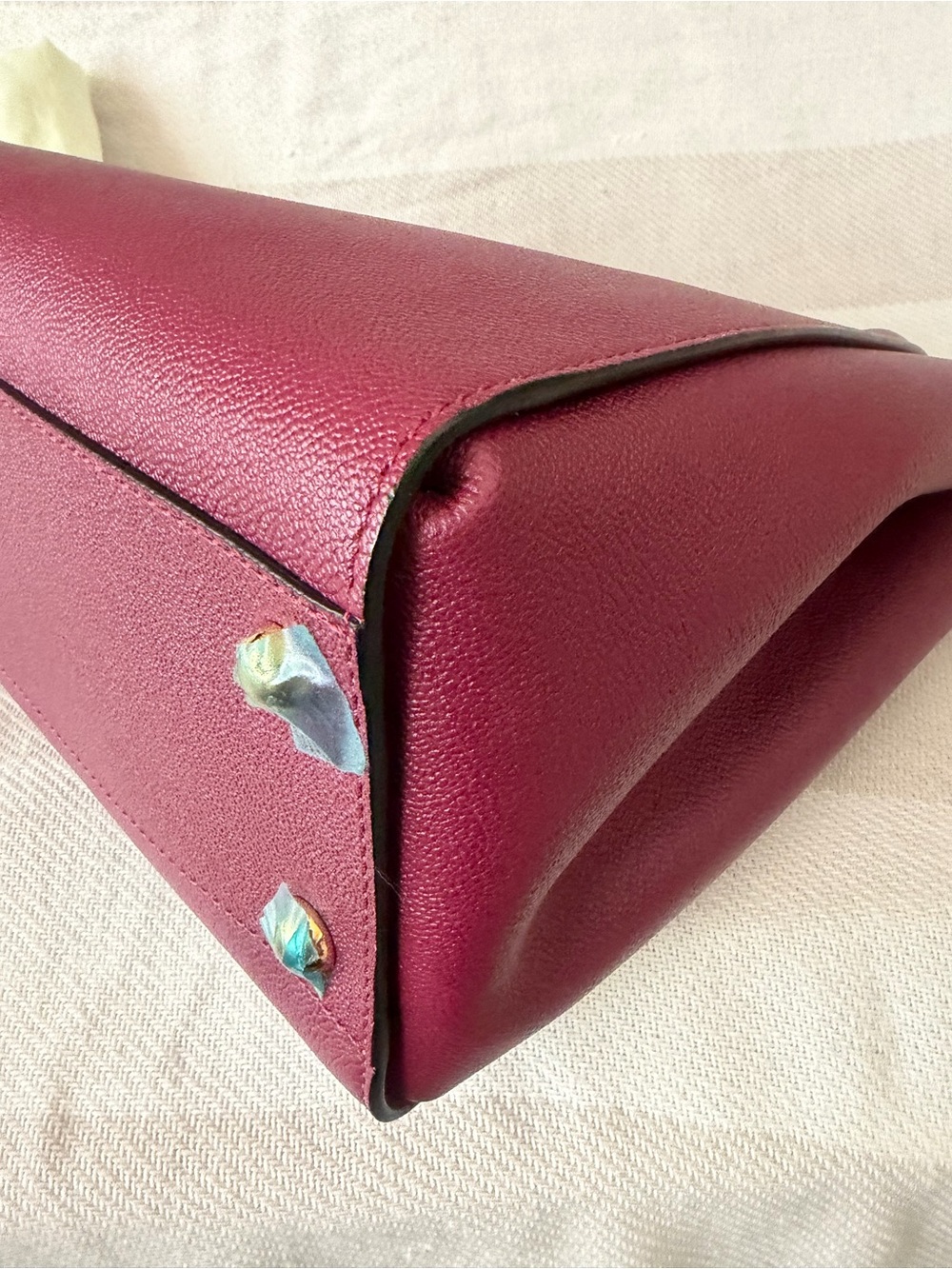 Burberry Burgundy Leather Top-Handle Satchel with Check Strap - Picture 10 of 12